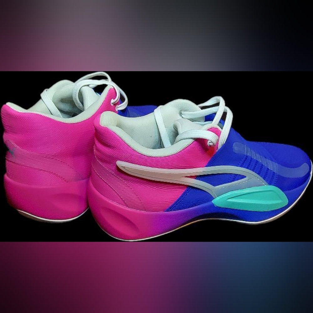 Puma Rise Nitro Fadeaway Basketball  Mens size 8½ and 9. White, Blue and Pink